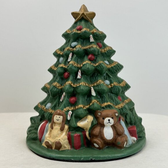 Vintage Lillian Vernon Christmas Tree Doorstop #751C Cast Iron Painted Toys 7.5" - Picture 6 of 14